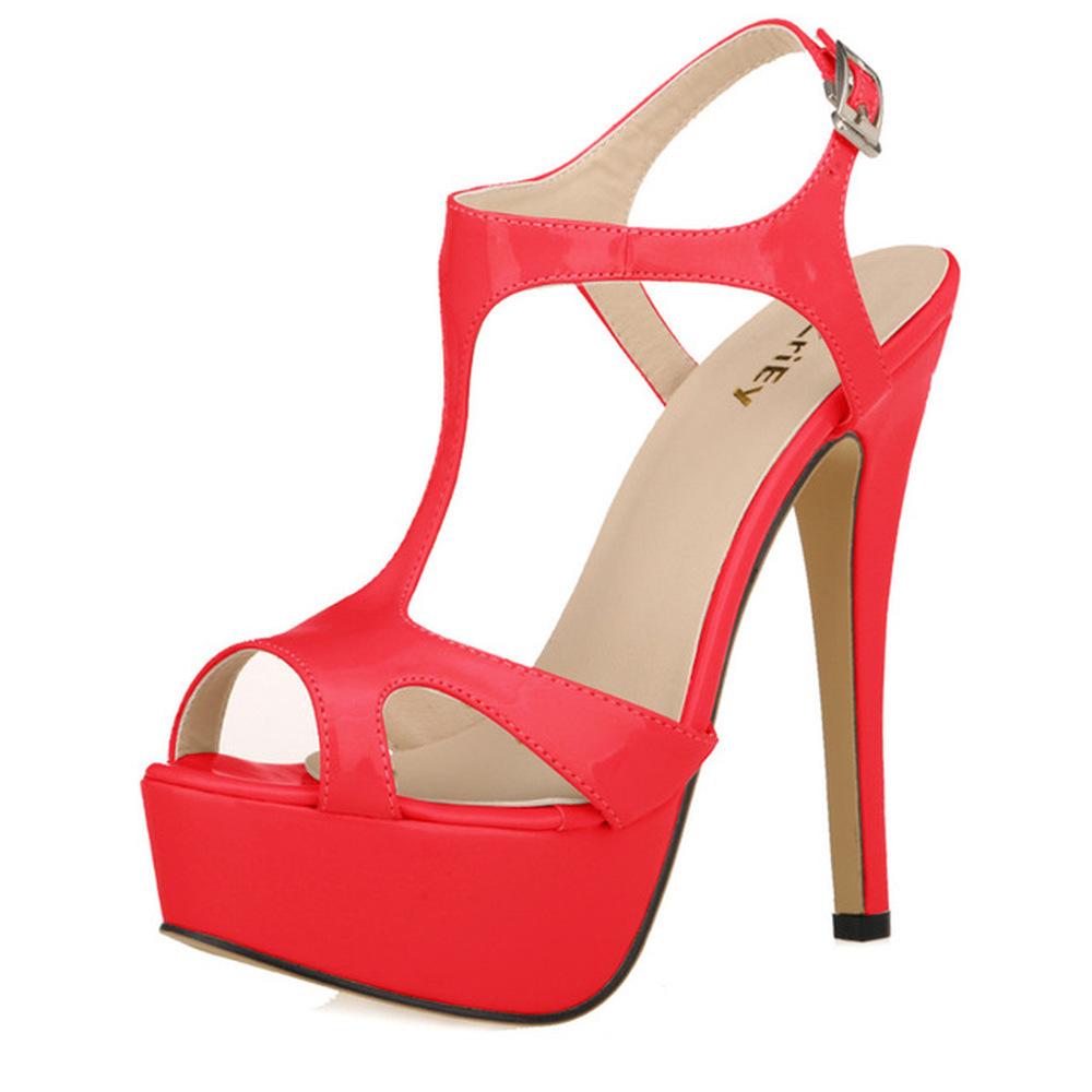 Crossdresser Unisex Herren Hot Drag Queen Plattform Stiletto High Heels Gürtelschnalle Peep Toe Schuhe Sandalen SM Gay Newhalf 40 rot