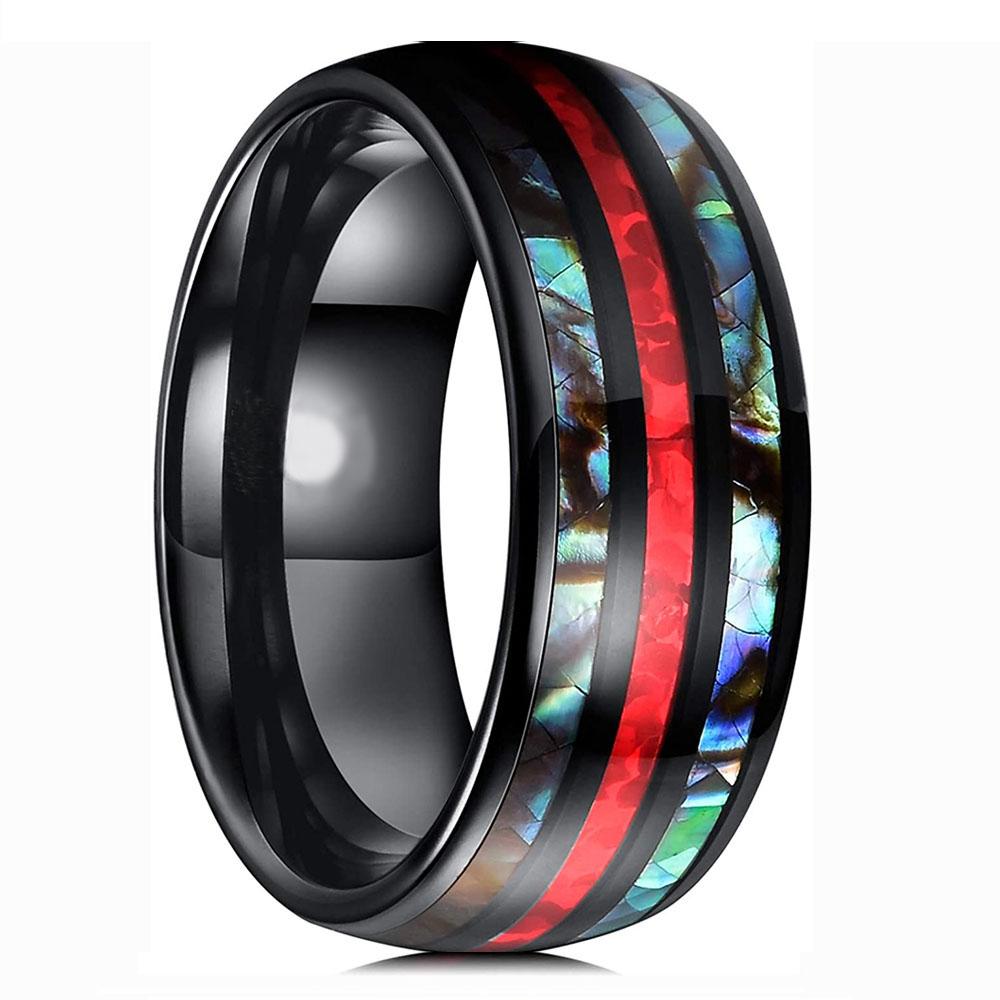 Mode 8MM Roségoldfarbene Edelstahlringe Für Männer Frauen Bunte Abalone-Muschel Eingelegt Herrenringe Hochzeitsparty Schmuck 13 gray