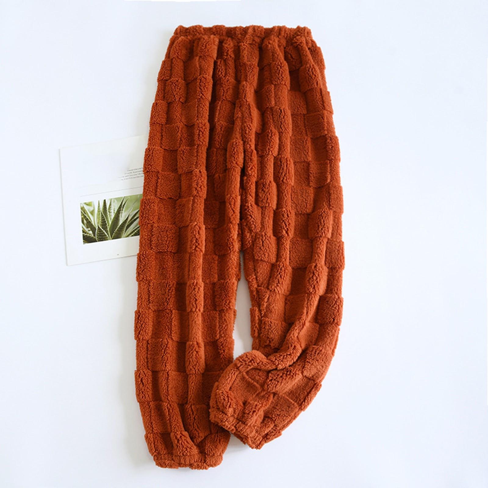 Damen Thermo-Fleece-Pyjama mit Taschen, warme Freizeithose, Home-Pyjama-Hose L orange