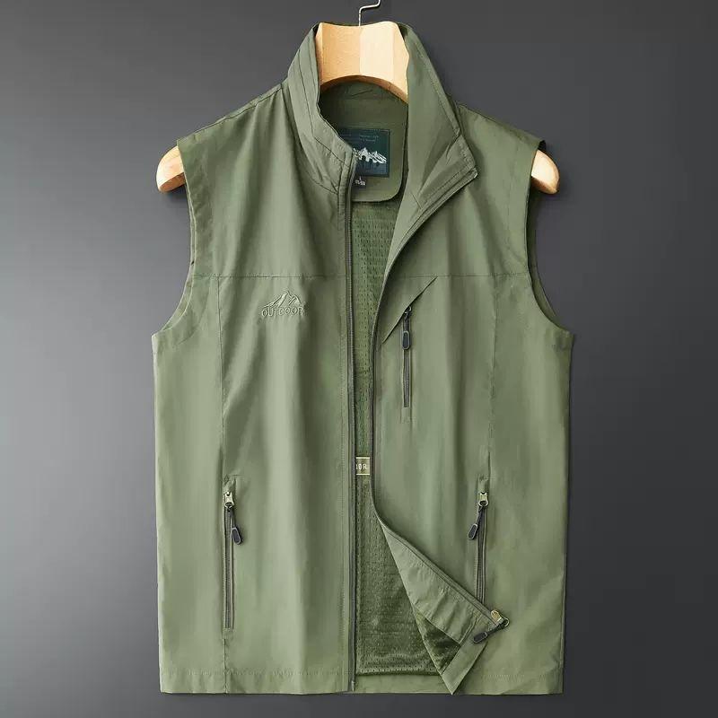 Große Größe Herren Frühling Sommer Dünne Weste Ärmellose Jacke Stehkragen Weste Lässige Weste L armee grüne
