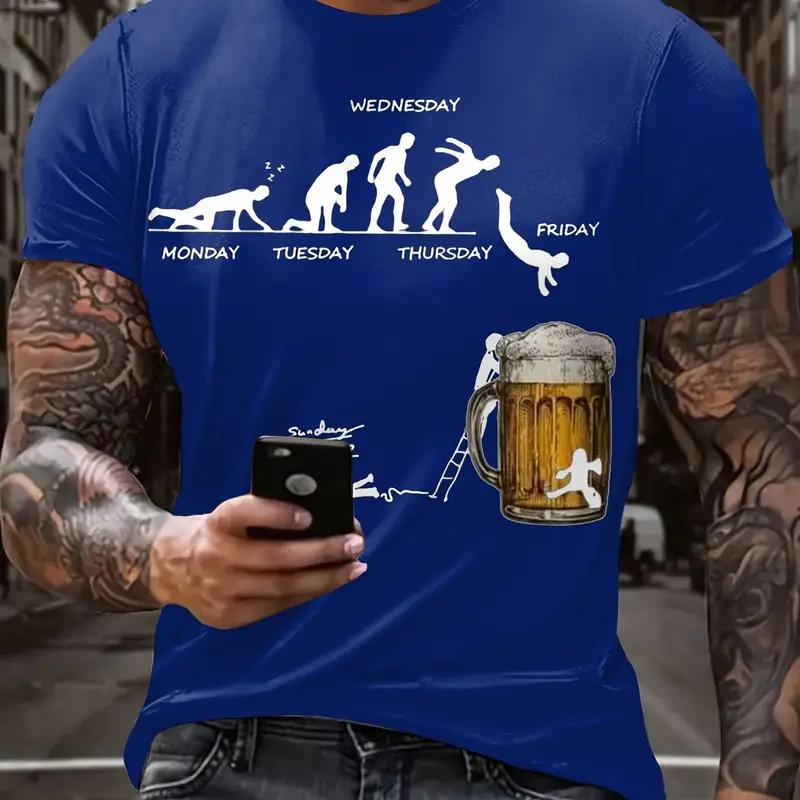 Sommerbier Herren T-Shirts 3D-Druck Lustige T-Shirts Polyester Atmungsaktiv Kurzarm Lose Oberteile T-Shirts Übergroßes T-Shirt Männerkleidung 4XL black