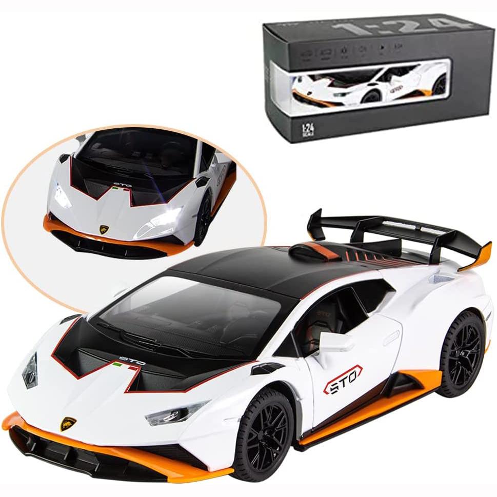 1:Legierungsdruckguss-Automodell im Maßstab 24 für Lambo Huracan STO 2021, zurückziehbare Fahrzeuge, Modellautos, Spielzeug mit Licht und Sound für Kinder und Erwachsene 1/24-21x8.5x5.5cm