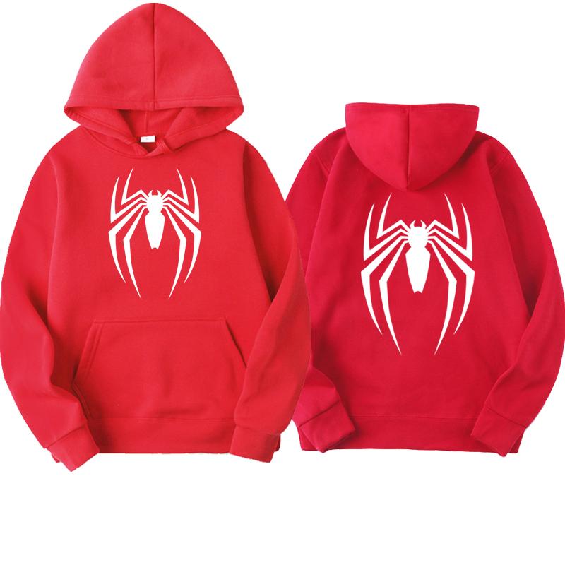 Herren Kapuzenpullover Street Fashion Spider Print Sweatshirt Fleece Damen Casual Lustiger Loose Hoodie Spiderman Herrenbekleidung 4XL rot