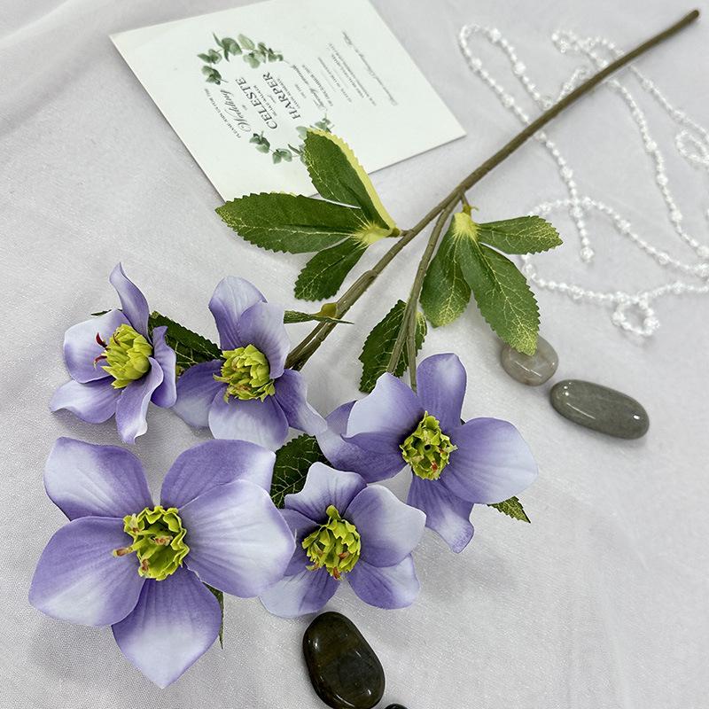 Künstlicher Nieswurz Blumenstrauß, Christrose Kunstblumen, Plastik-Blumenarrangement für Hochzeit und Verlobung, Heimdeko Kunstpflanzen violett
