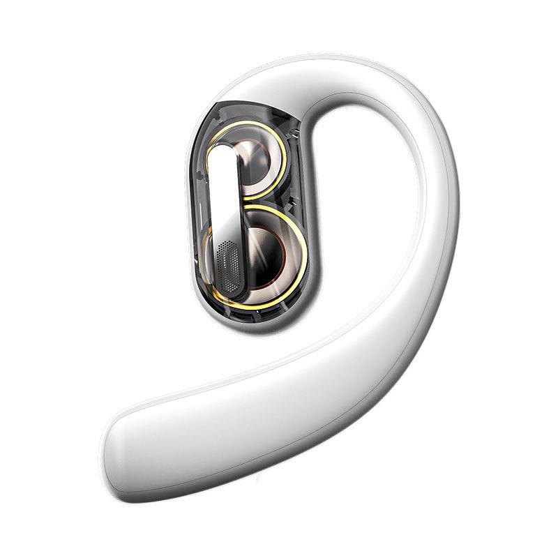 Bluetooth-Kopfhörer mit zwei Lautsprechern und einem Ohr, passen nicht ins Ohr, Business-Kopfhörer mit Anti-Drop-Funktion, Sport-Ohrhörer zum Aufhängen, kabellos, hohe Klangqualität weiß