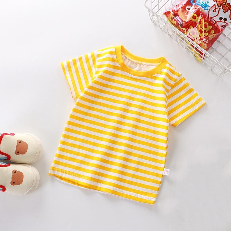 Jungen Mädchen Gestreifte T-Shirts Kinderkleidung Freizeit Kurzarm Rundhals Baumwolle Oberteile T-Shirts Kinderkleidung Sommer 130 gelb