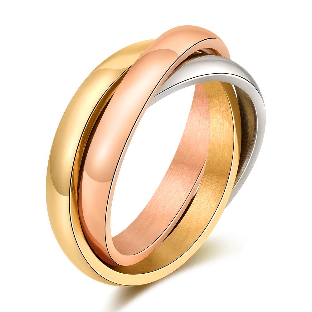 Edelstahl 3MM Dreifarbiger Ring mit Option zur individuellen Gravur Size 8 beige