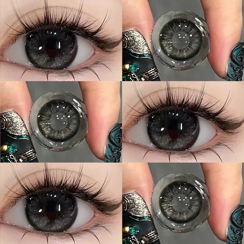 Mill Creek 1 Paar natürliche dunkelgraue Kontaktlinsen, große Augen, extra große Augen, 14,0/14,2/14,5 mm, großer Durchmesser, weiche Hydrogel-Kontaktlinsen, Güteklasse 0 schwarz