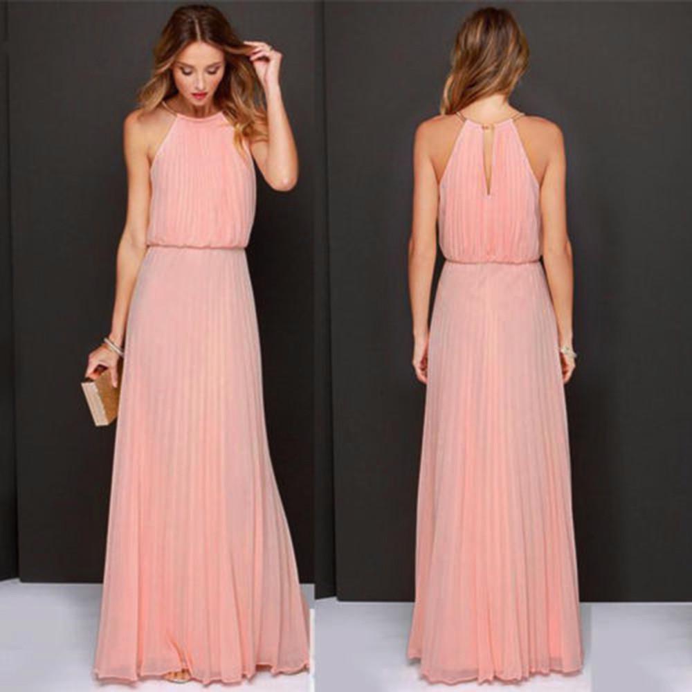 Outdooor Hochwertiges formelles Chiffon-Maxikleid für Damen, ärmellos, für Abschlussball, Abend, Party, langes Maxikleid L rosa