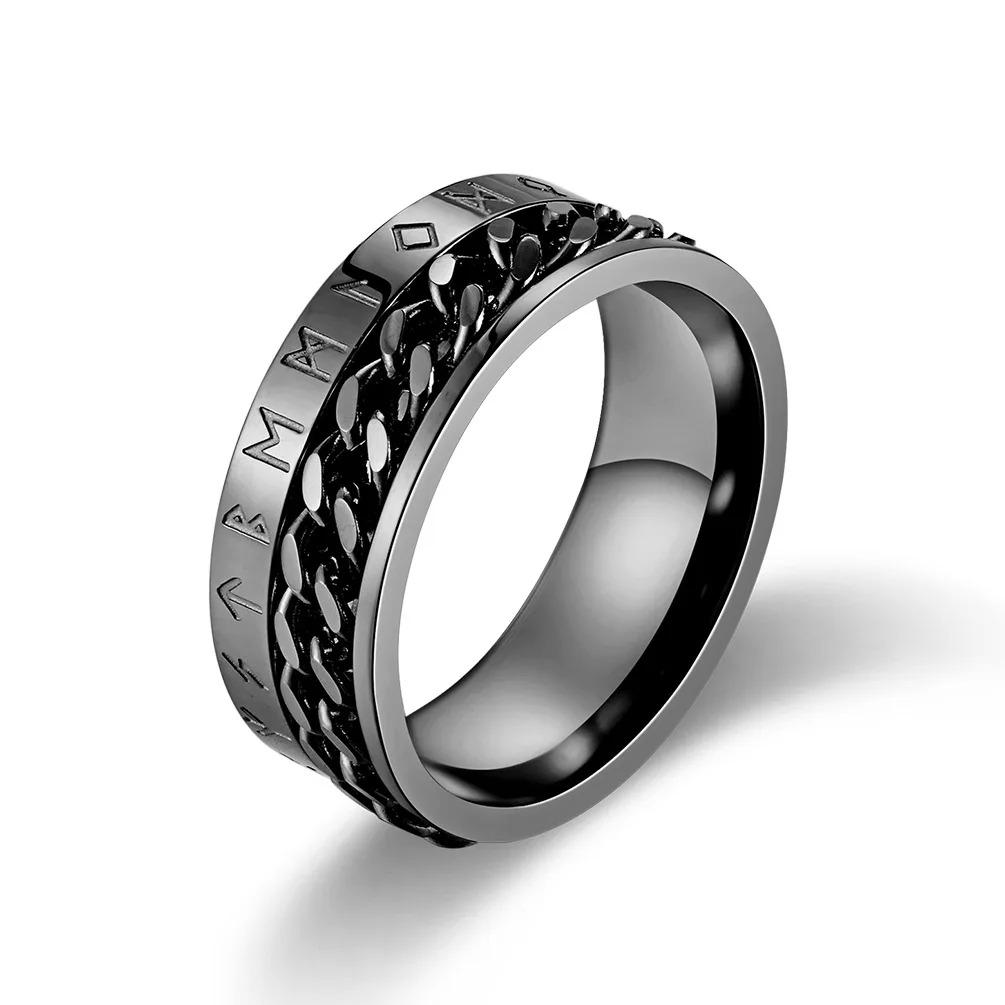 Vintage Wikinger-Runenringe für Männer Frauen Retro Wikinger Edelstahl Drehbarer Fidget Angst Spinner Ring Retro Amulett Schmuck 12 gray