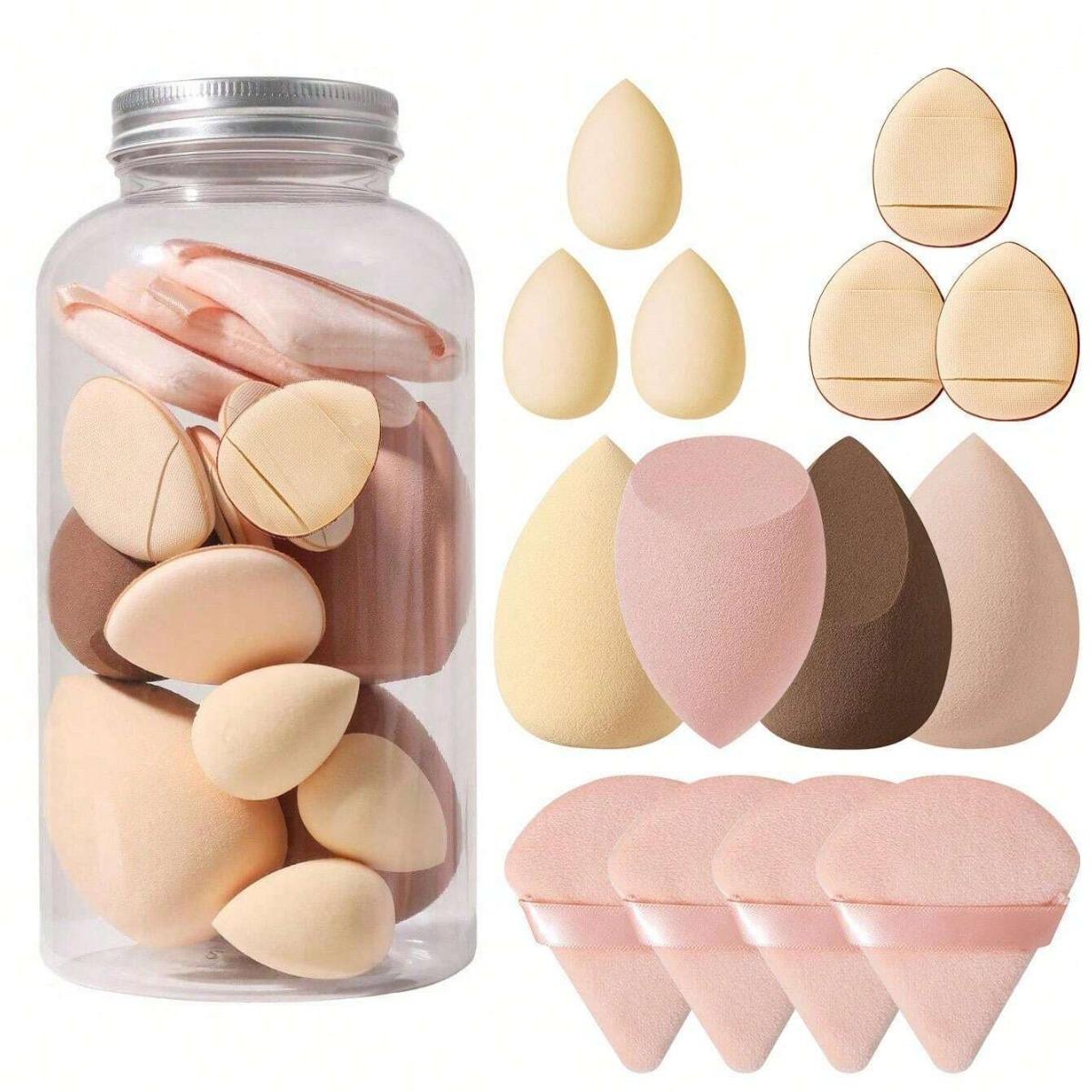 14-teiliges Make-up-Schwamm-Mixer Beauty Egg Foundation-Schwämme mit Aufbewahrungsflasche Puderquasten Kosmetische Puff Make-up Zubehör beige