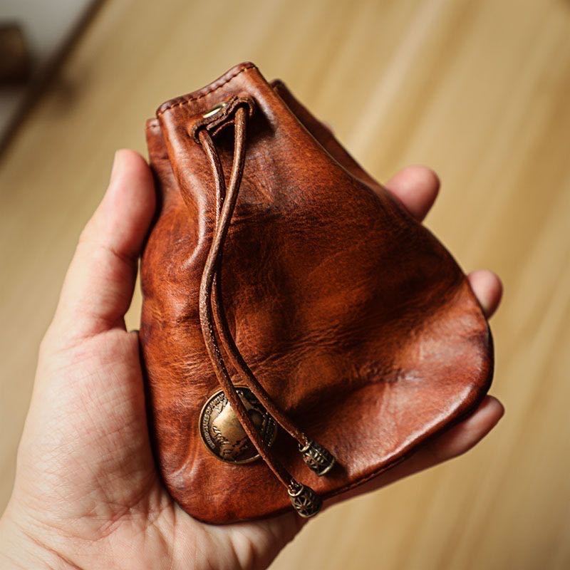 Leder Münzbeutel Leder Kordelzugbeutel Münzbeutel Ledertasche Kleingeldhalter Herren und Damen Valentinstag Geschenk Geldbörse Münzbeutel braun