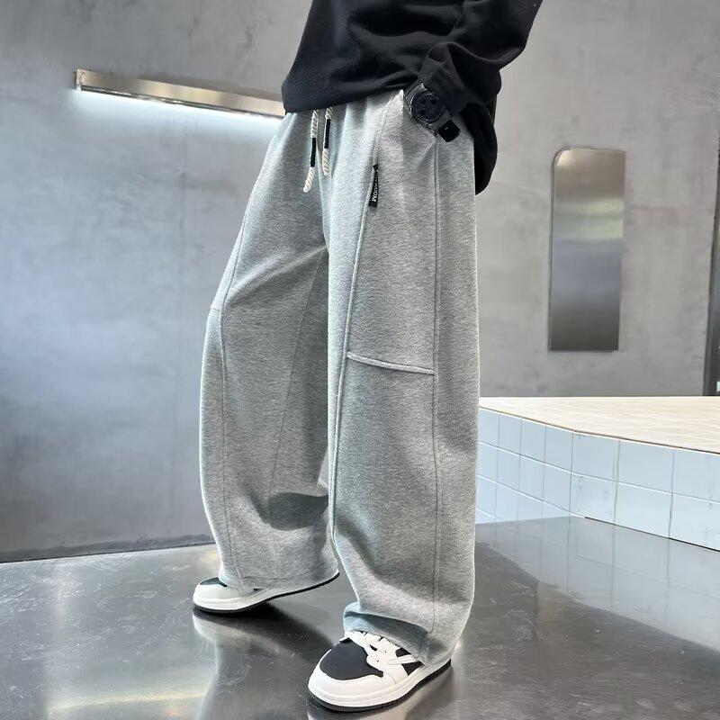 Frühlings Kinder Weite Jogginghosen Teenager Jungen Sporthosen Streetwear Mode Lockere Hosen Kinder Elastische Bundhosen 170 grau