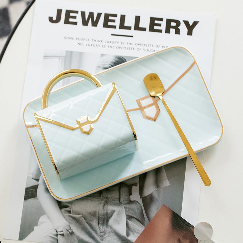 Beutelförmige Tasse, Keramik-Kaffeetasse und Untertasse, 1 Set, Nachmittagstee, Dessert, Keramikteller, Tasse, luxuriöses kreatives Geschenk, Lehrer-Anerkennungsgeschenke