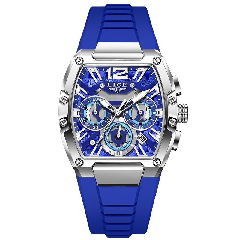 LIGE Neue Luxus Herrenuhr Mode Business Quarz Armbanduhren Leuchtend Wasserdicht Chronograph Herrenuhren silber/blau