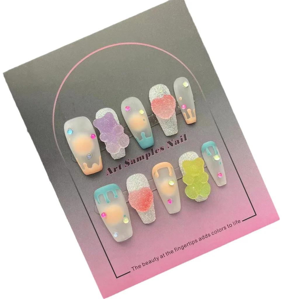 Süße Y2K Fake Nails Dopamin Bär Gummibärchen Handgemachte tragbare Nägel Süßer Zuckerbär Nail Art Abnehmbare Nagel Patches L