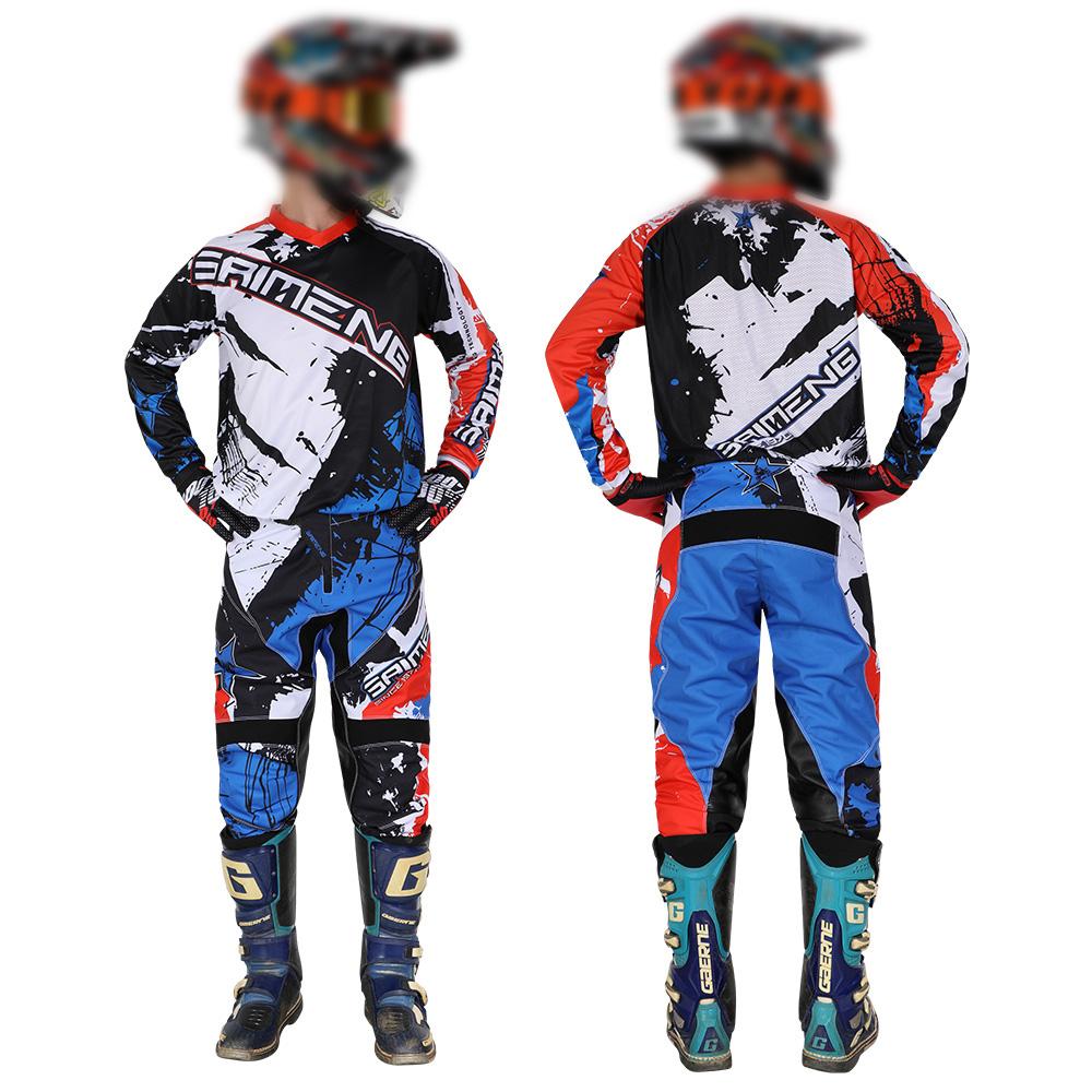 Motocross Kinder Set Motorrad Trikot und Hose Kinderkleidung großer Junge Mädchen Jugend MX Ausrüstungsset Rennanzug YXXL-28 (37-47KG) blau