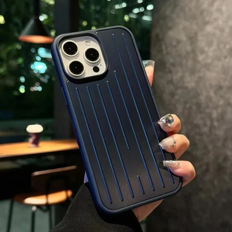 Luxus 3D Wellenstreifen Stilvolle Business Gepäck Handyhülle für iPhone 17 Pro Max 16 15 14 für Rimowa Stoßfester Bumper Schutzhülle iPhone 16 blau