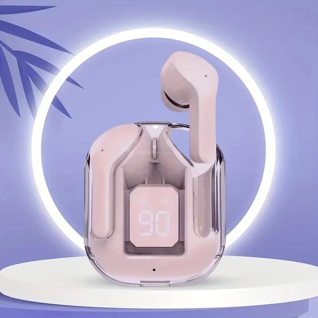 Original T2 Drahtlose Bluetooth Kopfhörer Transparent HIFI Kopfhörer LED Power Digital Display Stereo Sound Kopfhörer für Xiaomi rosa