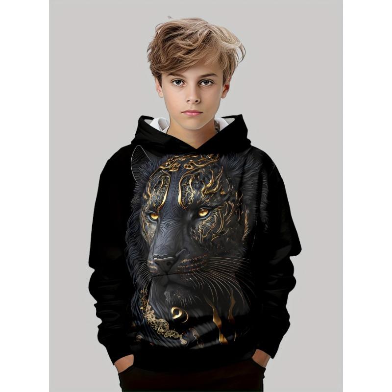 Kinderkleidung Jungen Hoodies Langarm 3D Tigers Print Kinder Frühling Herbst Kleidung Casual Outdoor Stilvolle Junge Mädchen Kleidung Tops 120 black