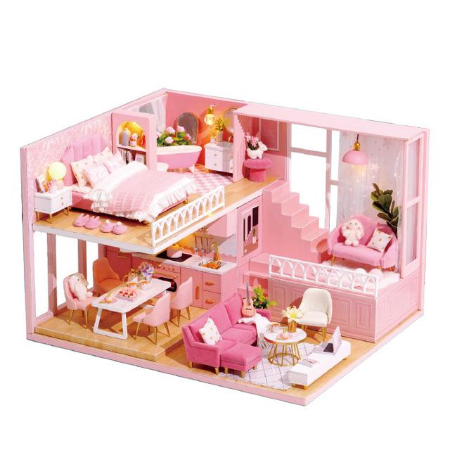 Holz-Mini-Puppenhaus DIY handgefertigte Maisonette-Wohnung Produktion 3D-Puzzle Montage Gebäude Maisonette-Wohnung Handwerk Spielzeug Geschenke style 5