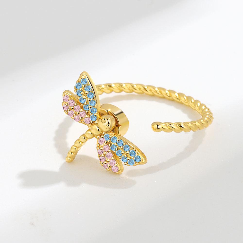 Süßer Libellen-Tier-Fidget-Spinner-Ring für Damen Anti-Angst-Linderung Stressabbau Drehbarer Verstellbarer Ring-Accessoire resizable beige