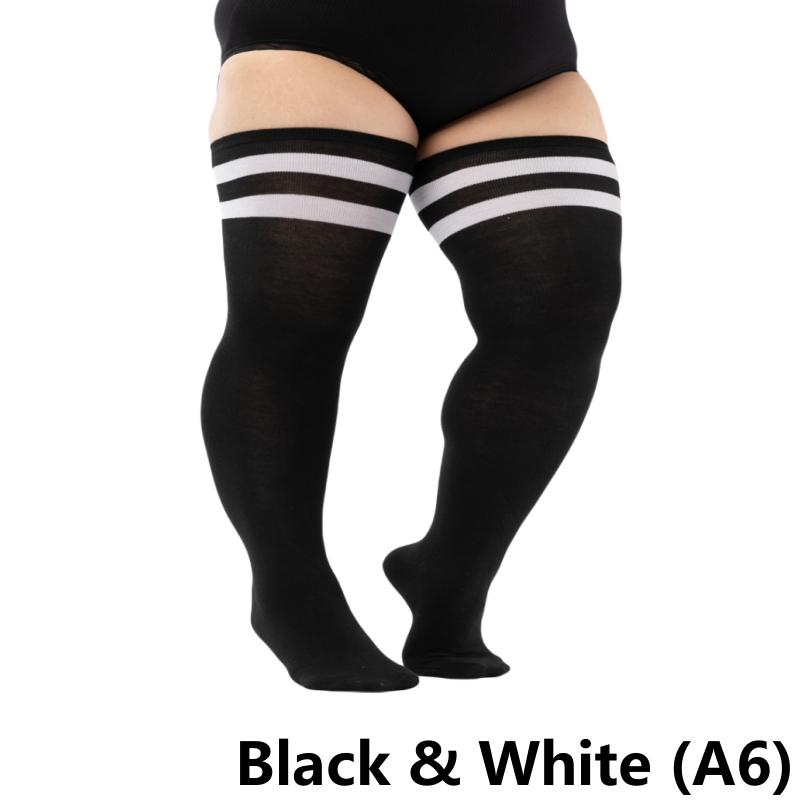 Elastische Overknee-Socken in Übergröße, übergroße, oberschenkelhohe Socken, lange Socken, XXXL, Damensocken, Beinwärmer Black & White (A6)