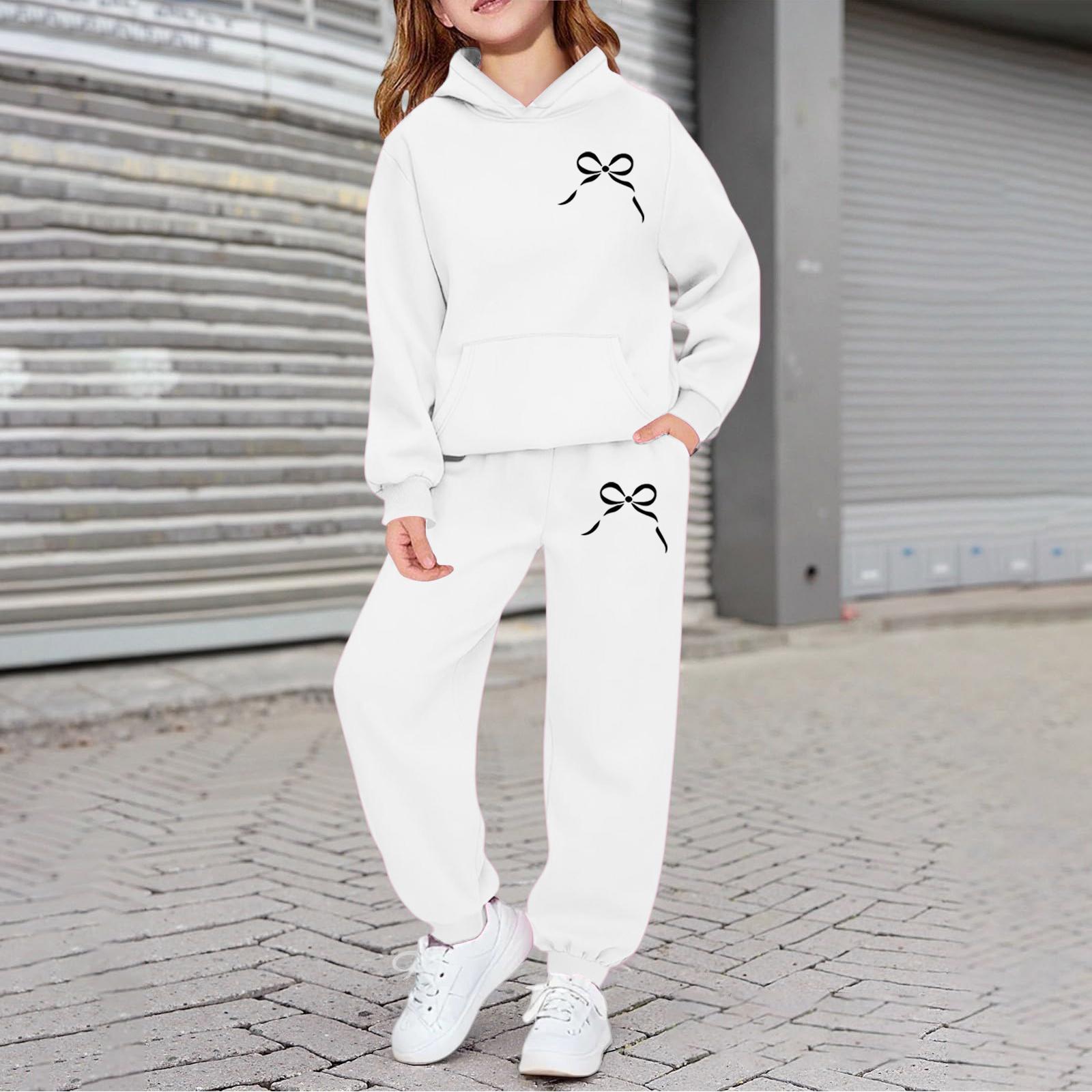 Jungen Mädchen Trainingsanzug Kleidung Kapuzenpullover Jogginghose Trainingsanzug Set Mode Outfit 140 weiß