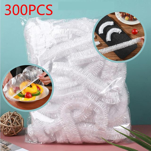 500 STÜCKE Einweg-Lebensmittelabdeckung Multifunktionale Elastische Plastikfolie Lebensmittelqualität Lebensmitteldeckel Schüsseln Kappen Lebensmittel Obst Frischhaltebeutel 300PCS transparent