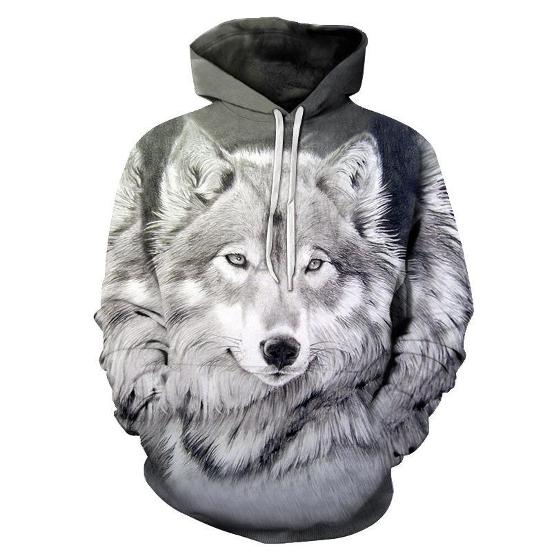 Kapuzenpulloverjacke für Männer und Frauen, Kapuzenpullover mit 3D-Druck, wilder Wolfskopf, Kindermode, Hip-Hop, lässig M