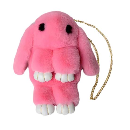 Plüsch Cartoon Kaninchenförmige Umhängetasche Weiche Kunstpelz Hasen Schultertasche Flauschige Süße Kaninchen Umhängetasche für Damen Mädchen pink