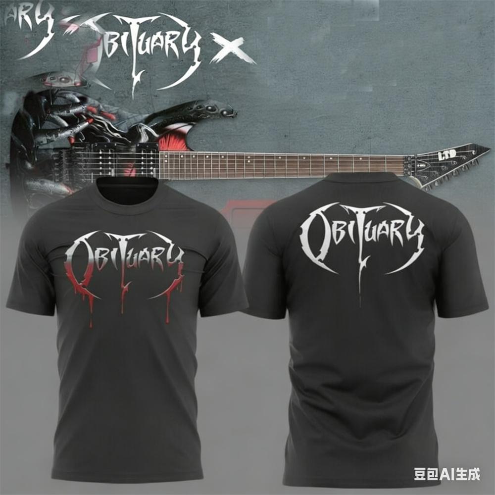 Sommer Herren T-Shirt New Rock Obituary Band Totenköpfe Print T-Shirt Herren Damen Mode Oversized Kurzarm T-Shirt Grafik T-Shirt L gray