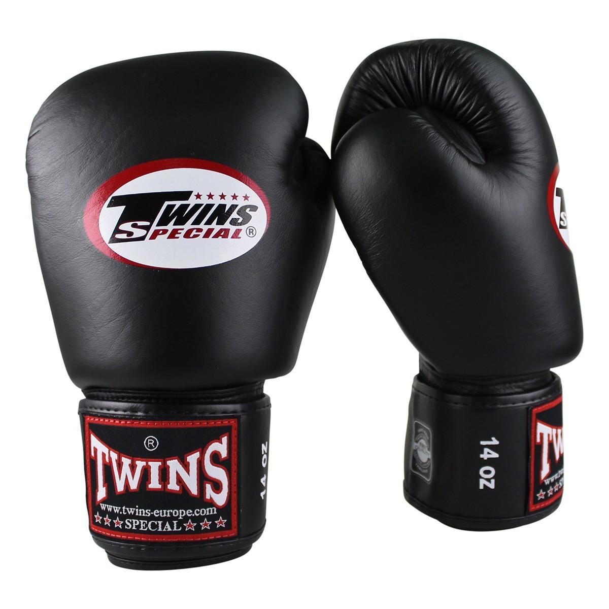 Twins Echtes Leder Boxhandschuhe BGVL-3 Schwarz 14oz