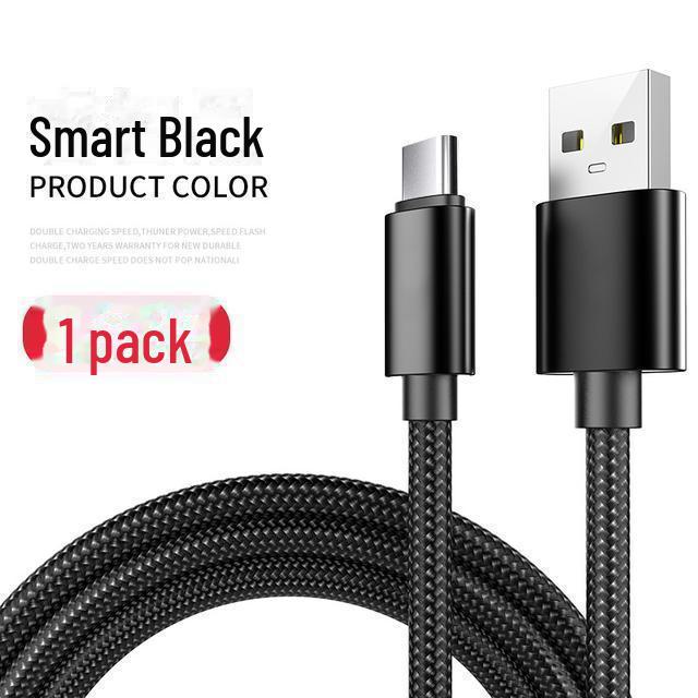 2 m Schnellladekabel Typ C für Huawei-, Vivo-, Xiaomi-, Honor-, OPPO- und Android-Telefone Prudent Black Braided Fast Charging Cable