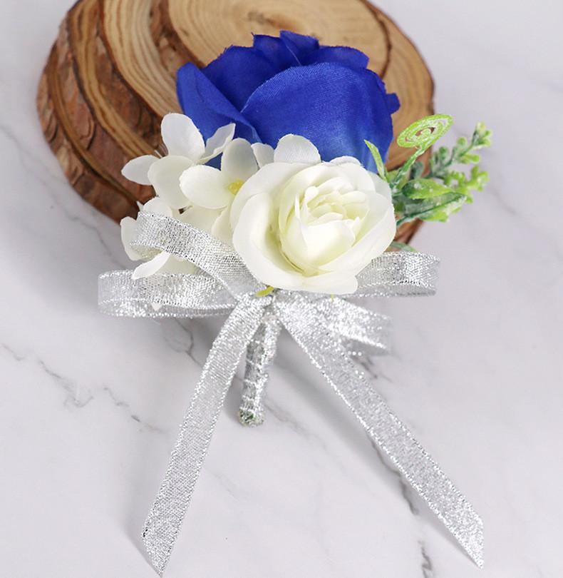 Blaue Handgelenkblume und Corsage, Corsage-Abschlussball-Dekoration, Rosen-Corsage, Handgelenkblumen-Corsage-Armband-Set für Hochzeitstagsabschlussball-Party One Size