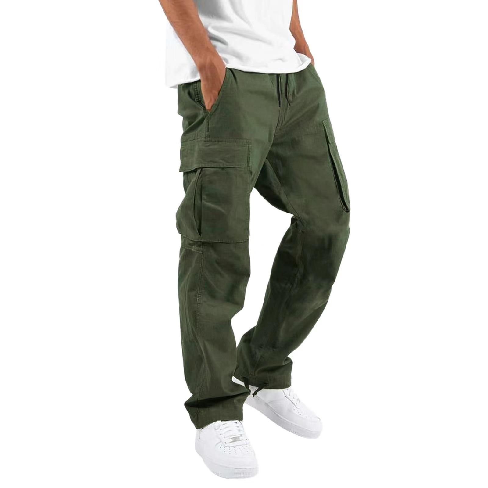 Herren Cargo Hose Hose Volle Länge Einfarbig Locker Mehrere Taschen Kordelzug Taschen Hose Herren Cargo Hose XXL armee grüne