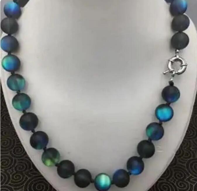 Wunderschöne 10mm natürliche grau glänzende Regenbogen Mondstein runde Edelsteine Halskette 18 white