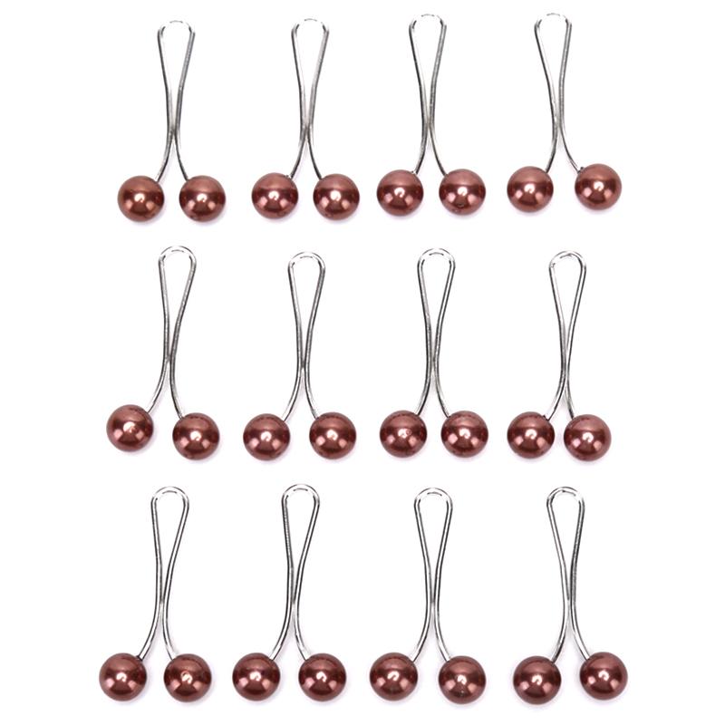 12 Stücke Neueste Dame Muslimischen Schal Hijab Clips Vielseitige Perle Schal Brosche Pin Kopftuch Schal Schal kaffeebraun