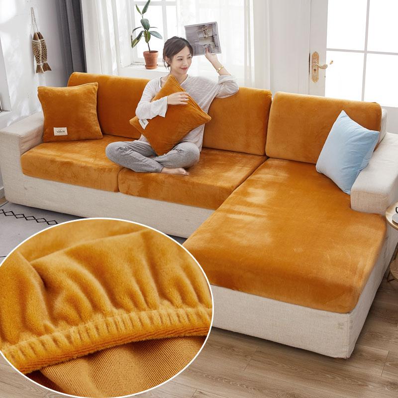Samt-Sofa-Sitzbezug, dicker Jacquard, solide, weiche Stretch-Sofa-Schonbezüge, Möbelschutz enlarge size-4 orange