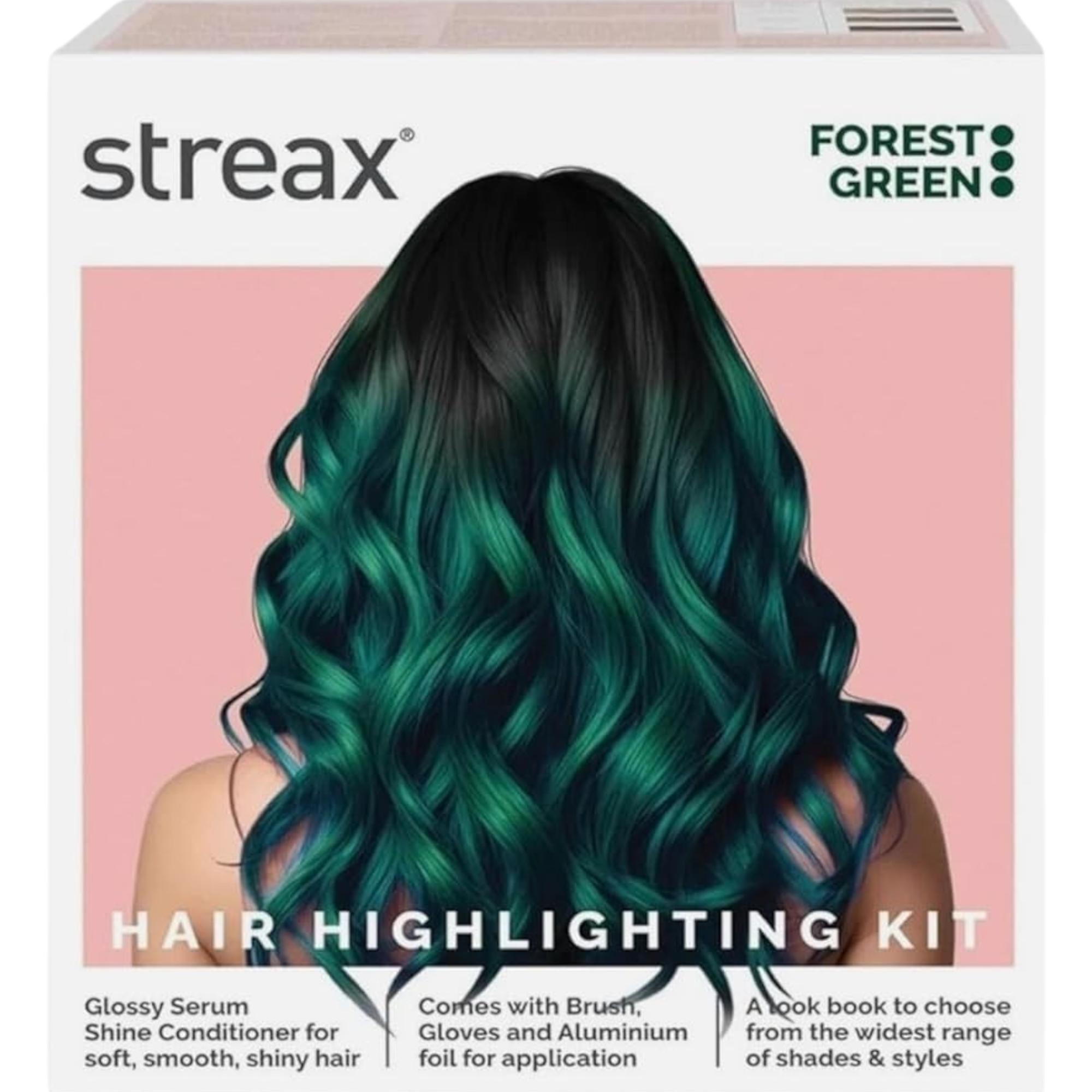 Streax Haarfarbe Highlight Kit Waldgrün 1er-Pack Lebendige DIY-Haarfarbe für Frauen Salon-Style Highlights