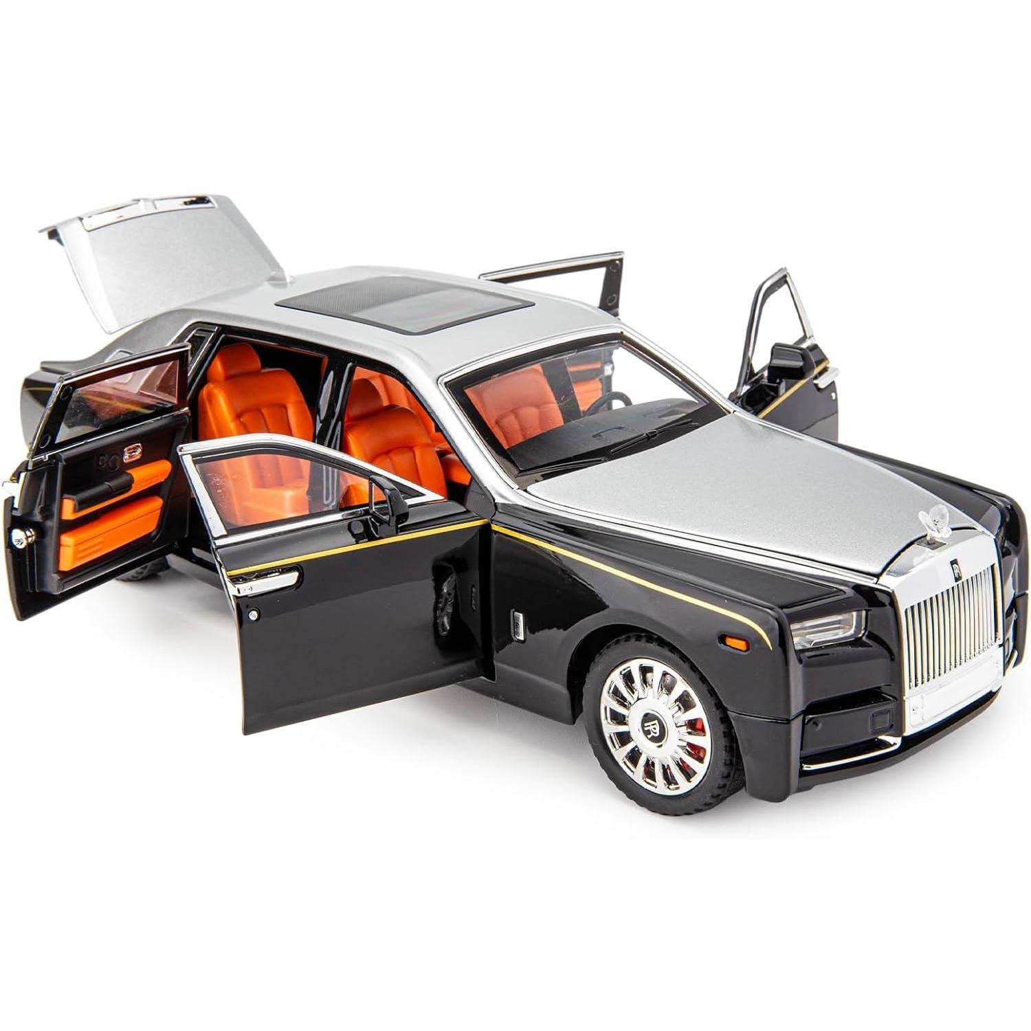 1/18 Rolls-Royce Phantom Modellauto, Legierung, Druckguss, Sammlerstück, Pullback-Spielzeugauto, klassisches Doppeltürmodell, Fahrzeuglogo kann gefaltet werden, Geschenk 1/18-Size:29*10.2*7.5cm silber