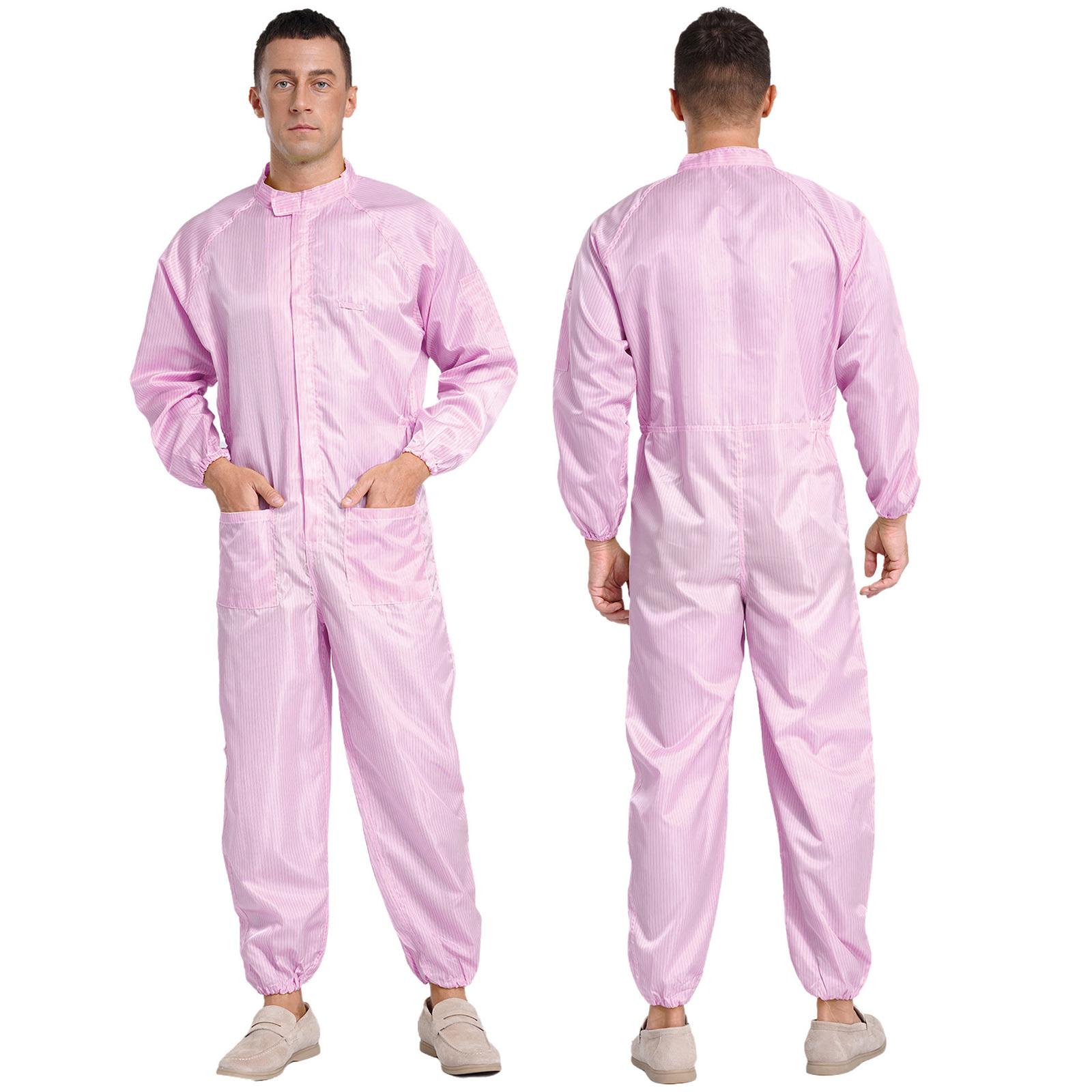 Herren Erwachsene Antistatischer Staubdichter Overall M-5XL - Stehkragen Frontreißverschluss Ganzkörper-Overall Einteilige Arbeitsuniform für Werkstattarbeiter 5XL rosa
