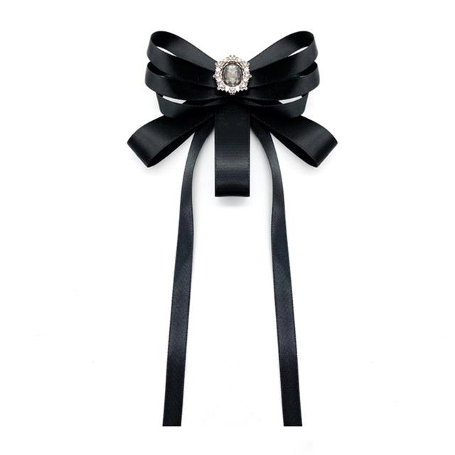 Schleife Stoffband Brosche Kristall Bowknot Retro Kragen Pins Corsage Hemd Krawatte Broschen für Frauen Kleidung Zubehör schwarz