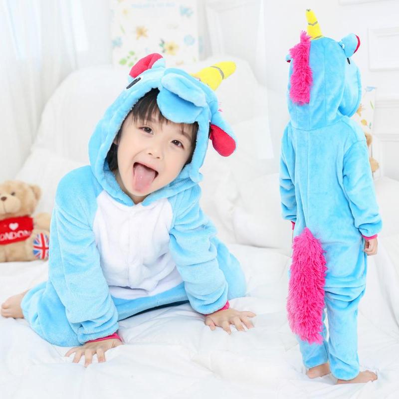 Kinder Tier Einhorn Pyjamas Set Mädchen Regenbogen Einhorn Pyjamas Kostüm Nachtwäsche für Kind Overall 4T blau