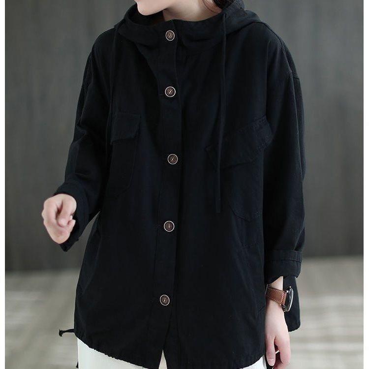Plus Size Übergröße Jacken Damen Frühling Kapuzenjacke Baumwolle Schwarz Mantel Mantel Mode Rot Schwarz XXXL schwarz