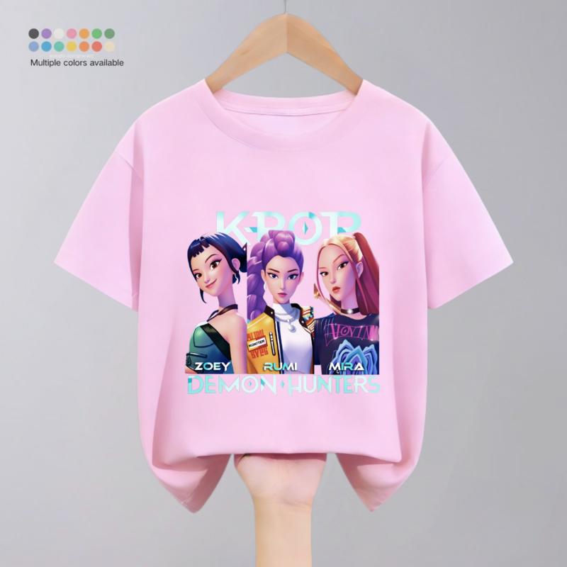 Kpop Dämonenjäger Kinderkleidung T-Shirts Sommer Neue Mode Beliebte Kurzarm-Oberteile T-Shirt Kinderkleidung Lässige T-Shirts 1-10 J 120
