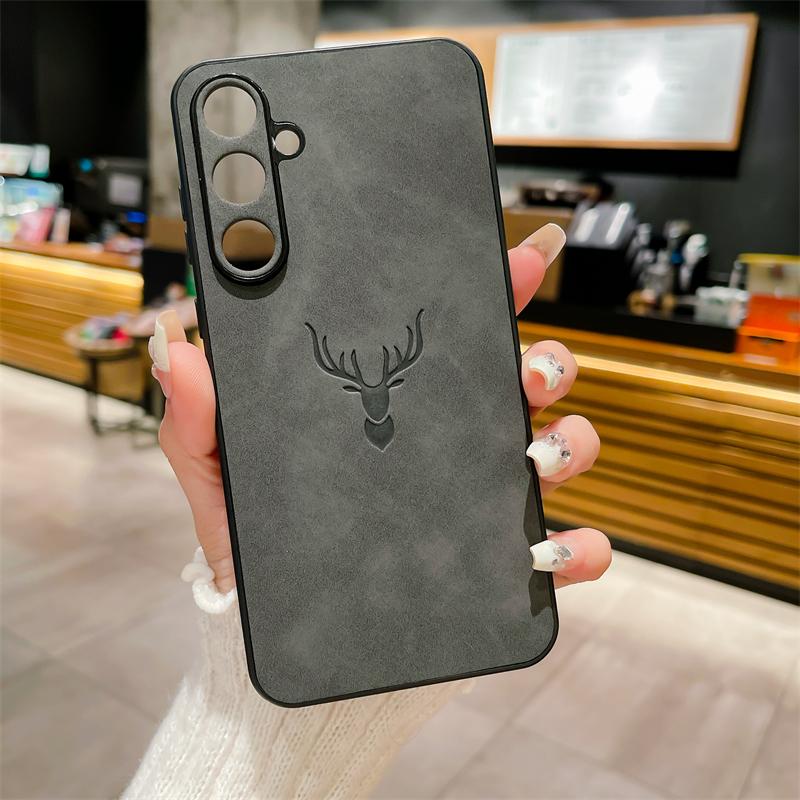 PU-Leder-Prägung Hirsch Handyhülle für Samsung Galaxy S25 S24 S23 S22 S21 FE Ultra Plus A56 A36 A26 A16 A55 A54 A53 A52S Cover For Samsung Galaxy S24 Ultra