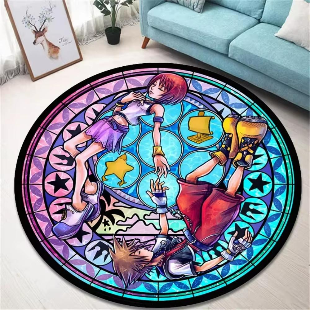 Verspieltes Spiel K-Kingdom Hearts Runder Teppich Männerhöhle Wohnzimmer Sofa Deko Teppich Bettseite Weicher Teppich Spielzimmer Drehstuhl Bodenmatte 80x80cm