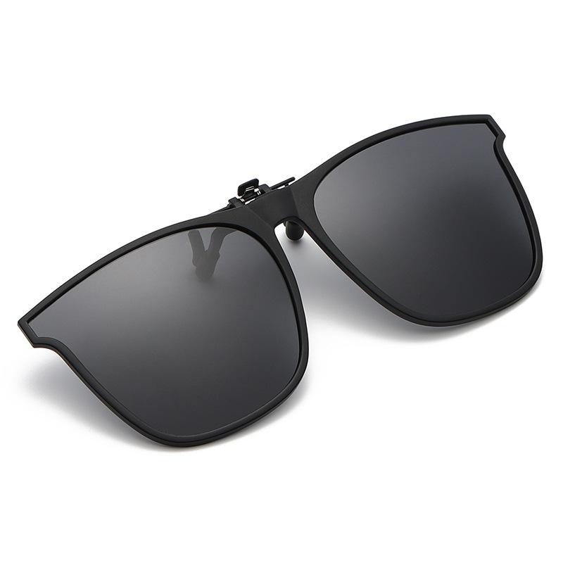 nicht polarisierte Flip-Up-Sonnenbrillen-Clips für Myopie-Brillen Retro Übergroß Quadratisch TAC-Material Brillenclip Aufsteck-Sonnenbrillenclip schwarz