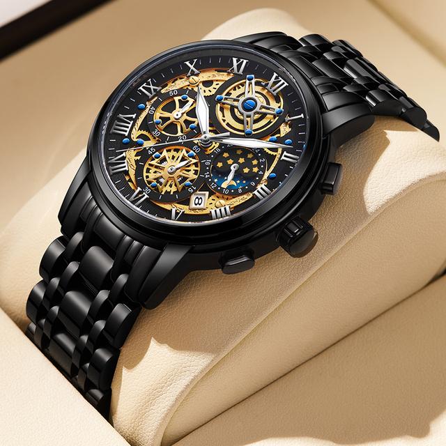 2022 LIGE Gold Luxus Uhr Männer Quarz Stahl Wasserdicht Mode Business Sport Uhren Militär Chronograph Datum Uhr gold/schwarz